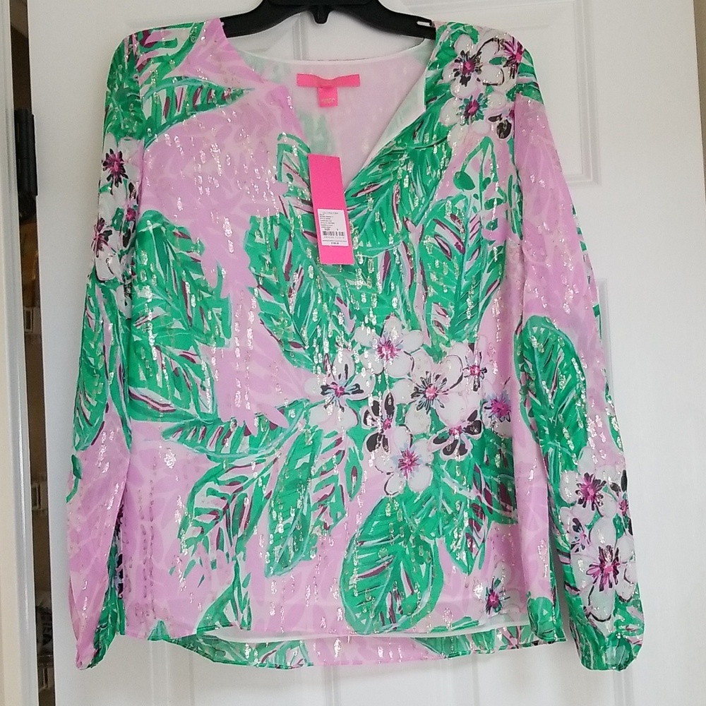 LILLY PULITZER Aaron Silk Top Blouse